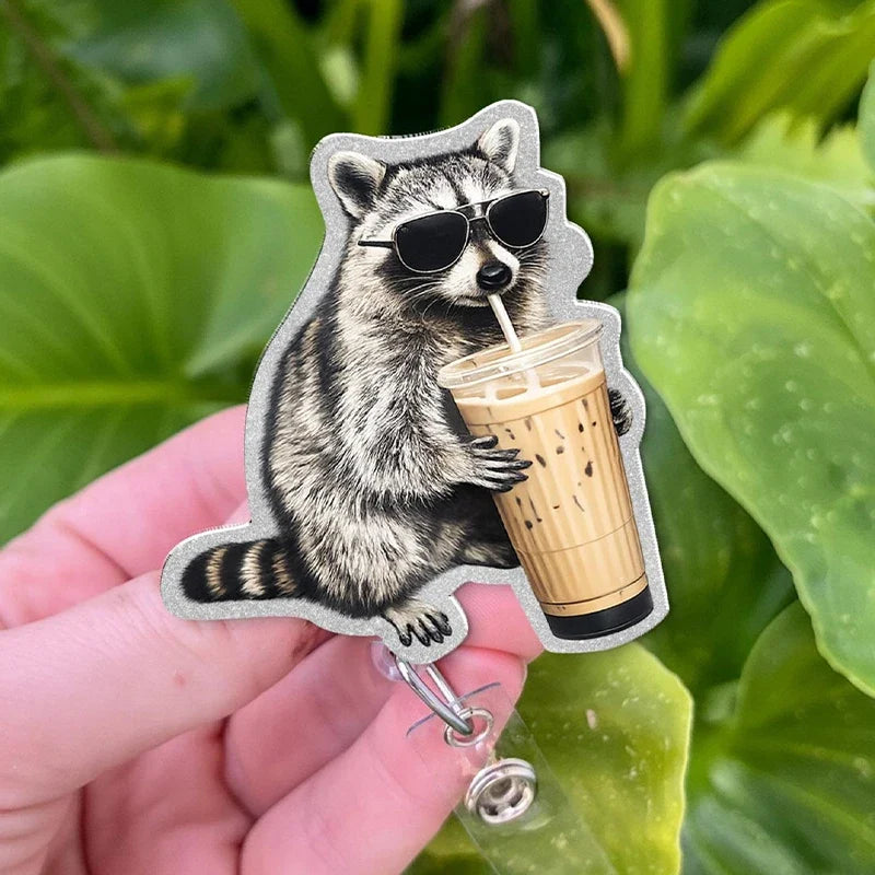 Raccoon Coffee Badge Reel