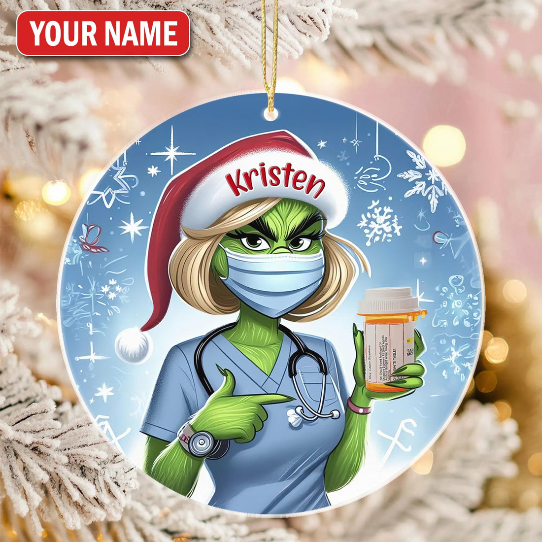 Personalized Green Monster Pharmacist Christmas Nurse Ornament