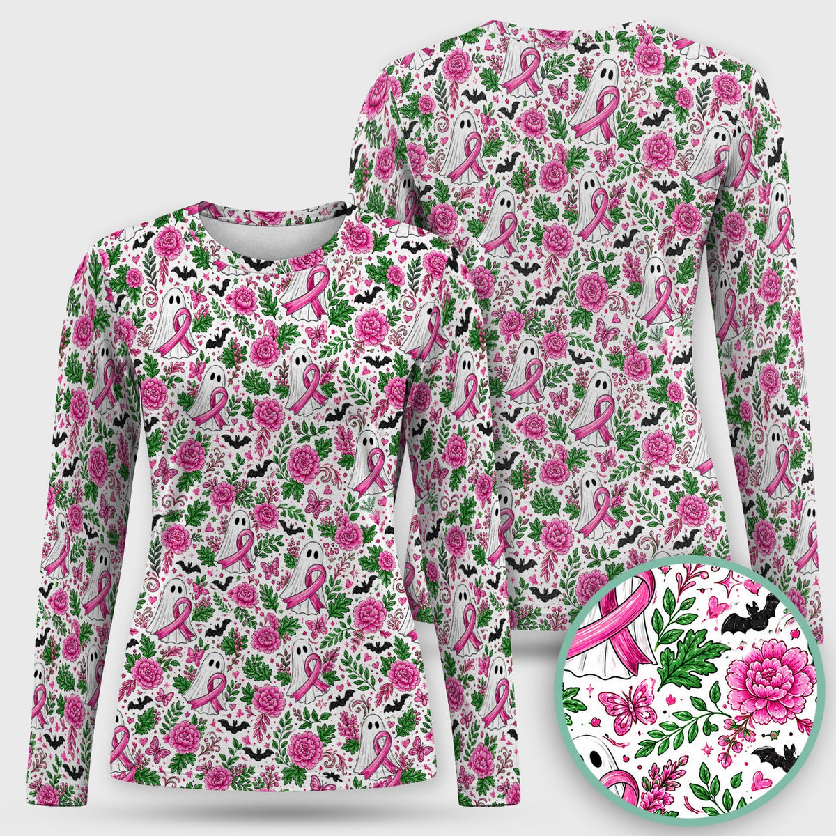 Breast Cancer Awareness Ghost Floral Underscrub Top